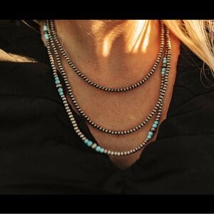 Faux Silver Pearl and Turquoise Layered Necklace